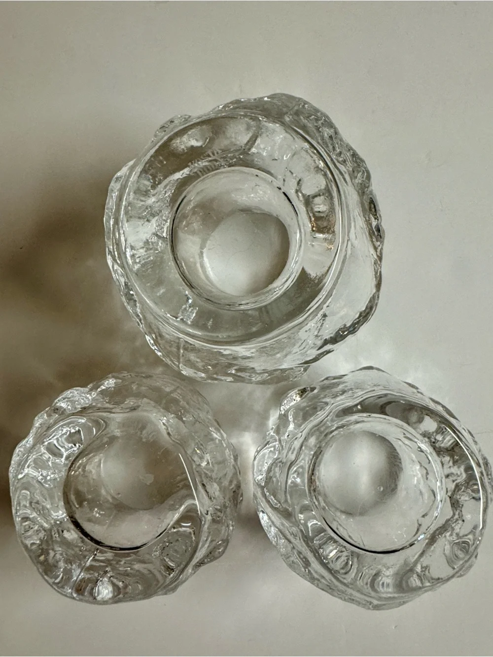 Vintage 70s Kosta Boda Crystal Votive Snowball Candle Holders.Set of 3.